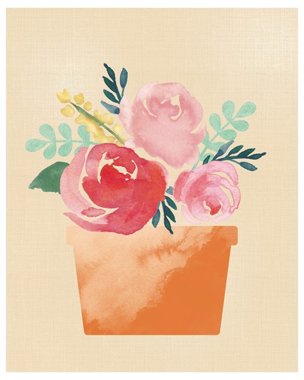 8x10 Art Print - Perfectly Potted Watercolor Flowerpot Print