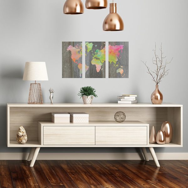 Peel and Stick Fabric Wall Print - Weathered World Map 30x17