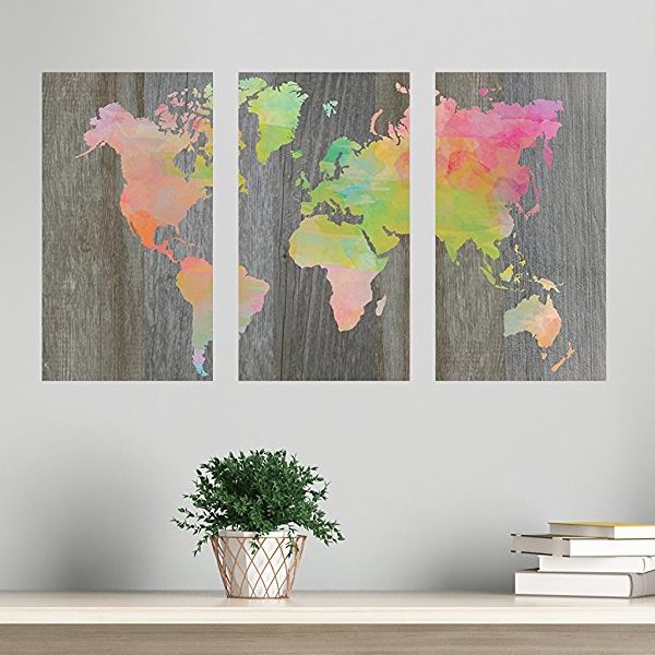 Peel and Stick Fabric Wall Print - Weathered World Map 30x17